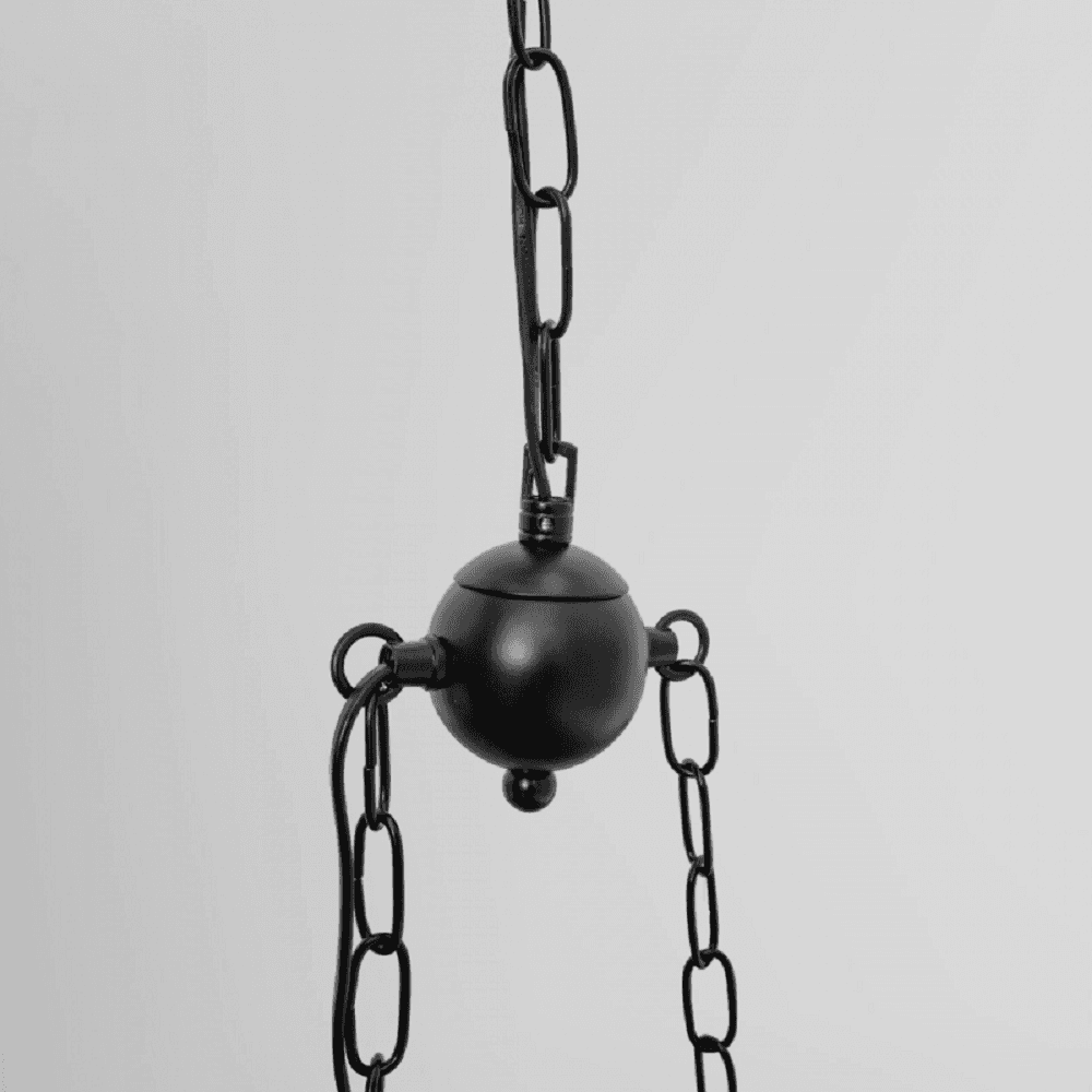 LAMPADARIO A SOSPENSIONE RUSTICO INDUSTRIAL CON LANTERNE E27 LEGNO METALLO B54-4 - 4