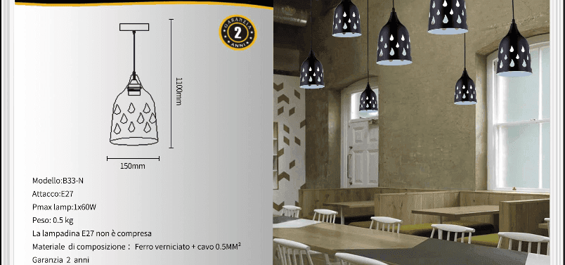 LAMPADARIO A SOSPENSIONE DA SOFFITTO TRAFORATO E27 PUNTO LUCE BIANCO E NERO - 4