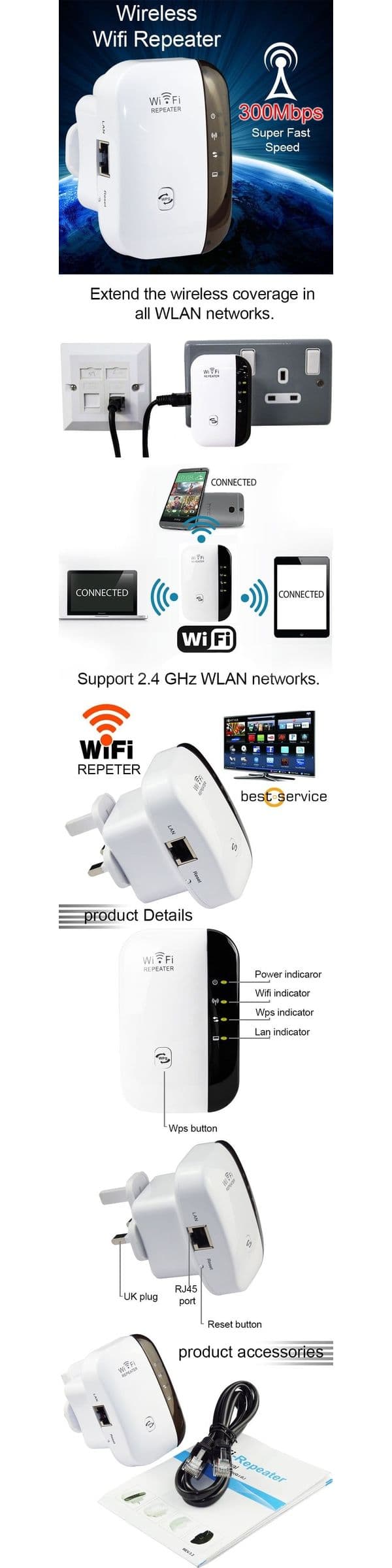 300Mbps Wireless N 802.11 Ripetitore Wifi Gamma Booster Extender PONTE AP - 3