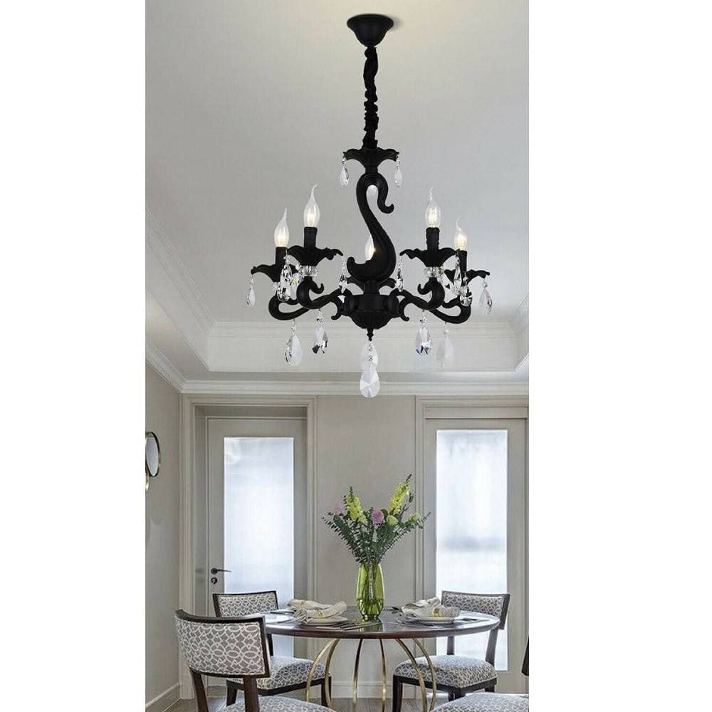 LAMPADARIO CLASSICO ATTACCO E14 5 BRACCI CON PENDENTI IN ACRILICO LAMPADA A15-5 - 3