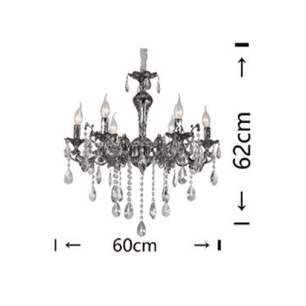 LAMPADARIO DA SOFFITTO DESIGN CLASSICO 6 BRACCI CON PENDENTI ATTACCO E14 A03-6 - 2