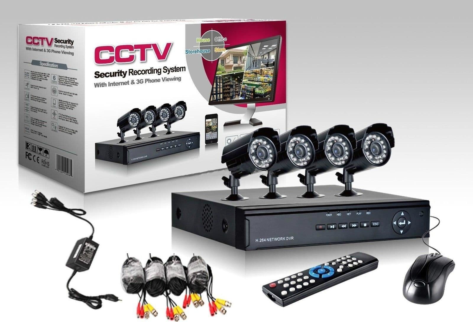 KIT VIDEOSORVEGLIANZA CCD DVR 4 CANALI TELECAMERA INFRAROSSI IR 24 LED LAN 3G