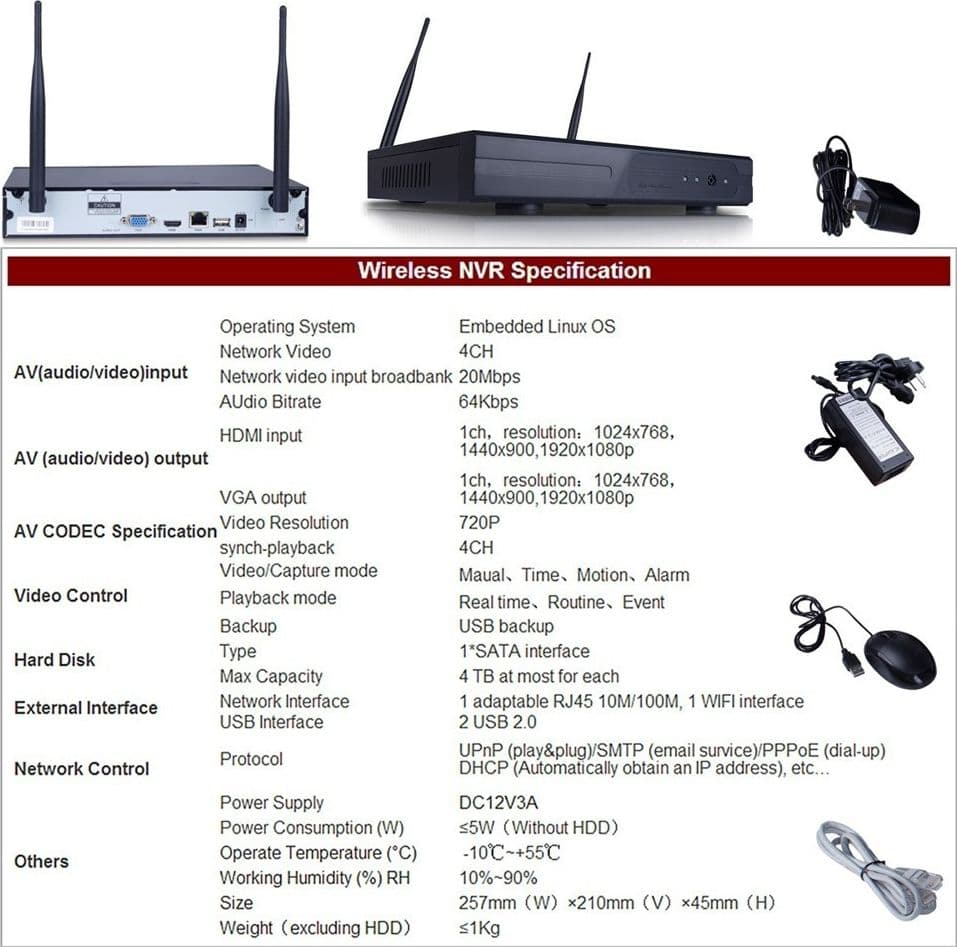 4CH CANALI Wifi DVR NVR KIT Wifi IP Camera Segnale 300 Metri CON 4 TELECAMERE - 4