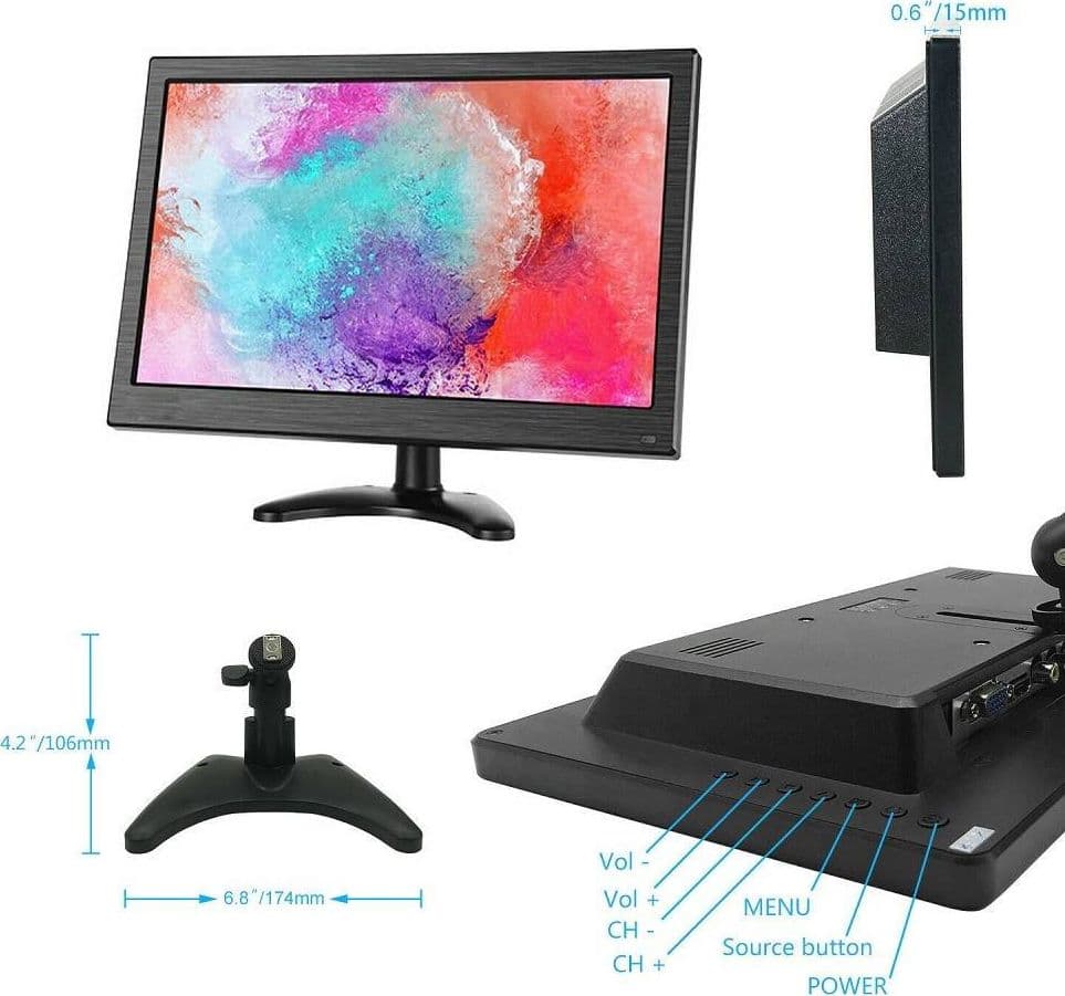 MONITOR HDMI VGA SCHERMO LCD TFT 13.3 POLLICI 1080P ALTOPARLANTE BNC USB RCA - 4