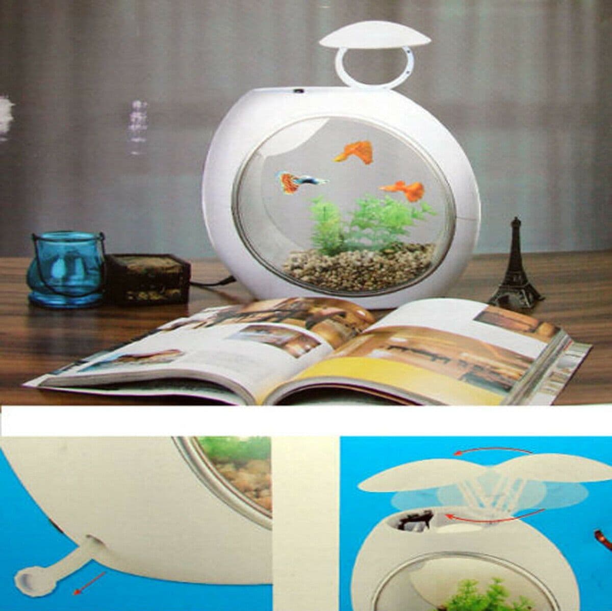 ACQUARIO MINI SOBO 6.5 LITRI Q-3 LUCE LED OVALE PESCI FILTRAZIONE INCORPORPORATA - 2