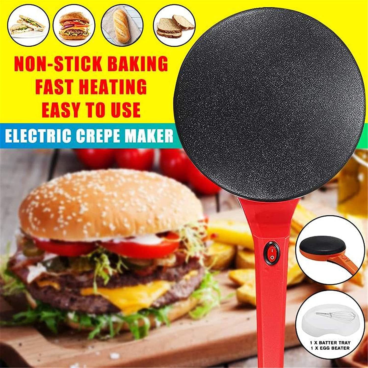 CREPIERA MACCHINA PER CREPES 600 WATT CON MANICO PIASTRA 20 CM ANTIADERENTE - 7