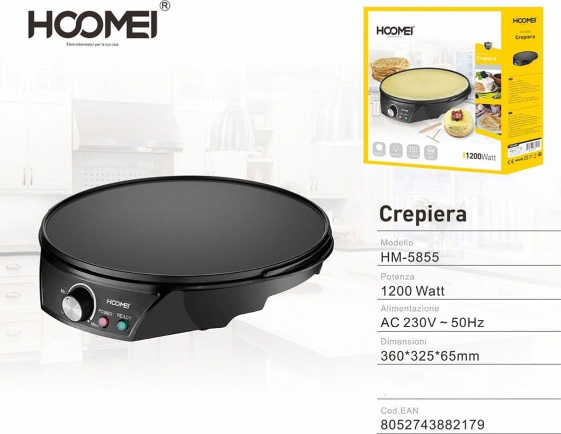CREPIERA ELETTRICA MACCHINA PER CREPES 1200 WATT PIASTRA 30 CM ANTIADERENTE - 2