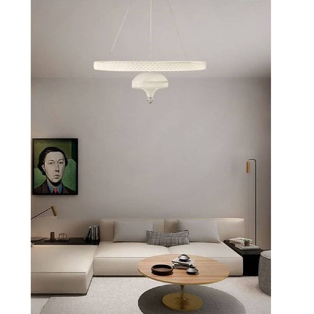 LAMPADARIO A SOSPENSIONE LED 50 W BIANCO ANELLO SOSPESO EFFETTO CRISTALLO LP-17B - 5