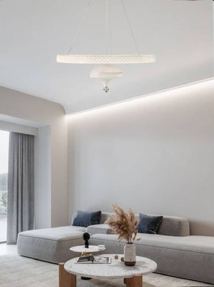 LAMPADARIO A SOSPENSIONE LED 50 W BIANCO ANELLO SOSPESO EFFETTO CRISTALLO LP-17B - 3