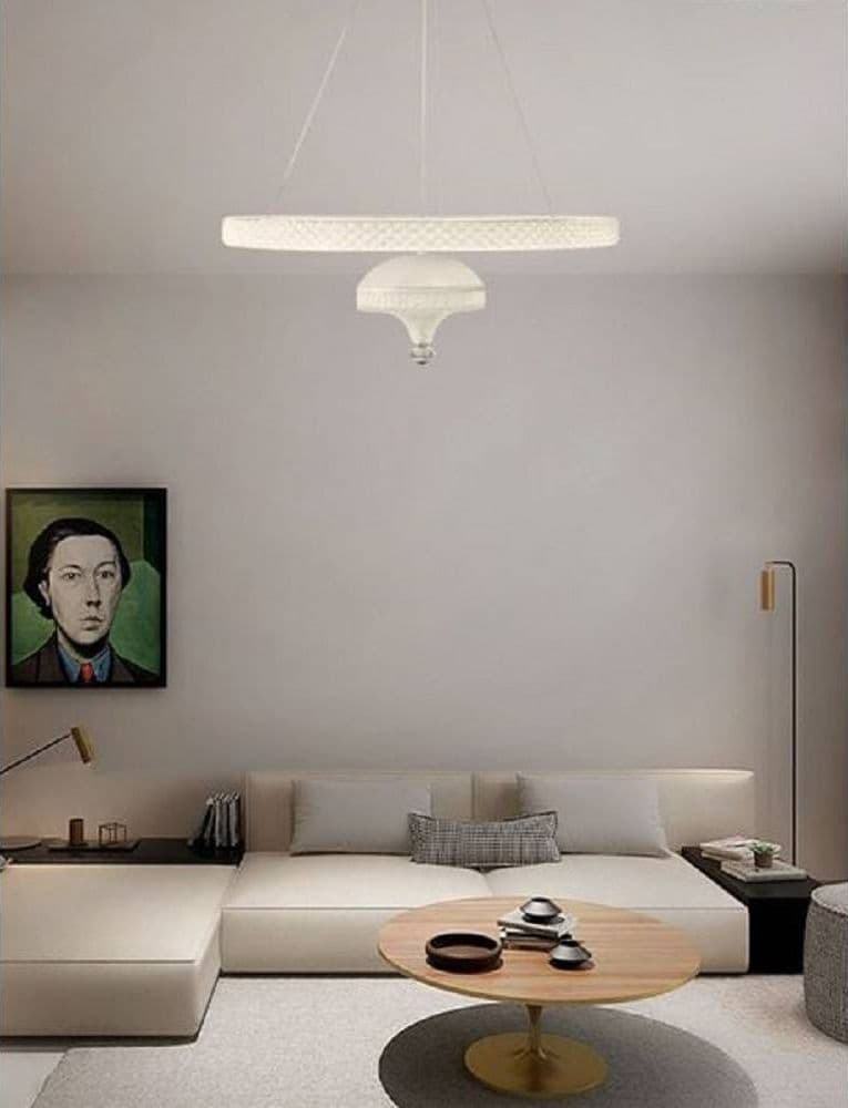 LAMPADARIO A SOSPENSIONE LED 50 W BIANCO ANELLO SOSPESO EFFETTO CRISTALLO LP-17B - 4