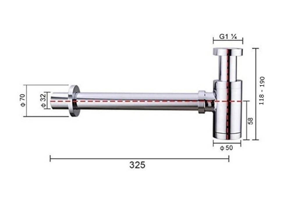 SIFONE A BOTTIGLIA LAVANDINO SCARICO 1" 1/4 LAVABO CROMATO CON ROSONE ART.69374 - 5