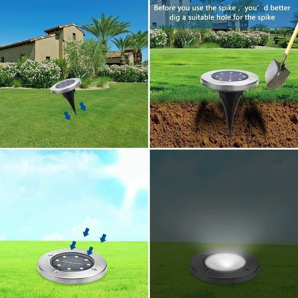 4 FARO LAMPADA LED SOLARE DA ESTERNO GIARDINO FARETTO 8 LED PICCHETTO SEGNAPASSI - 3