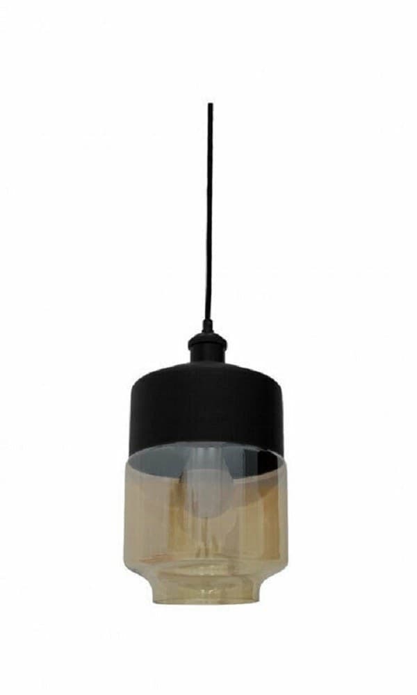 LAMPADARIO A SOSPENSIONE VINTAGE SOFFITTO ATTACCO E27 EFFETTO AMBRATO NERO LP-14 - 2