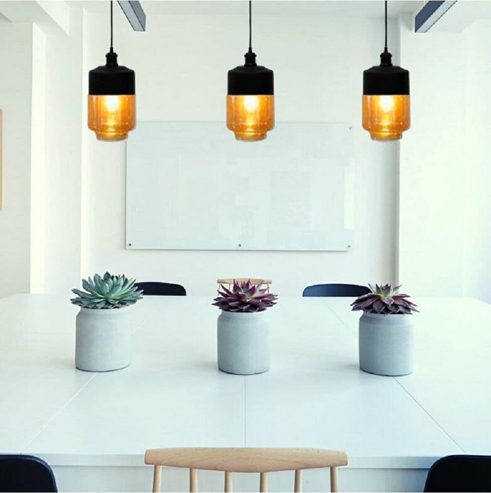 LAMPADARIO A SOSPENSIONE VINTAGE SOFFITTO ATTACCO E27 EFFETTO AMBRATO NERO LP-14 - 4