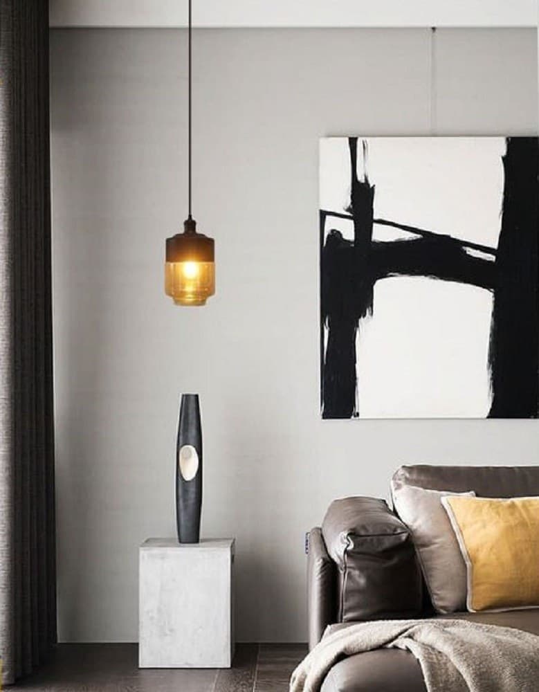 LAMPADARIO A SOSPENSIONE VINTAGE SOFFITTO ATTACCO E27 EFFETTO AMBRATO NERO LP-14 - 5
