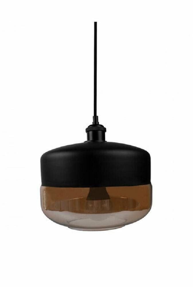 LAMPADARIO A SOSPENSIONE VINTAGE DA SOFFITTO E27 NERO VETRO EFFETTO AMBRATO LP13 - 2