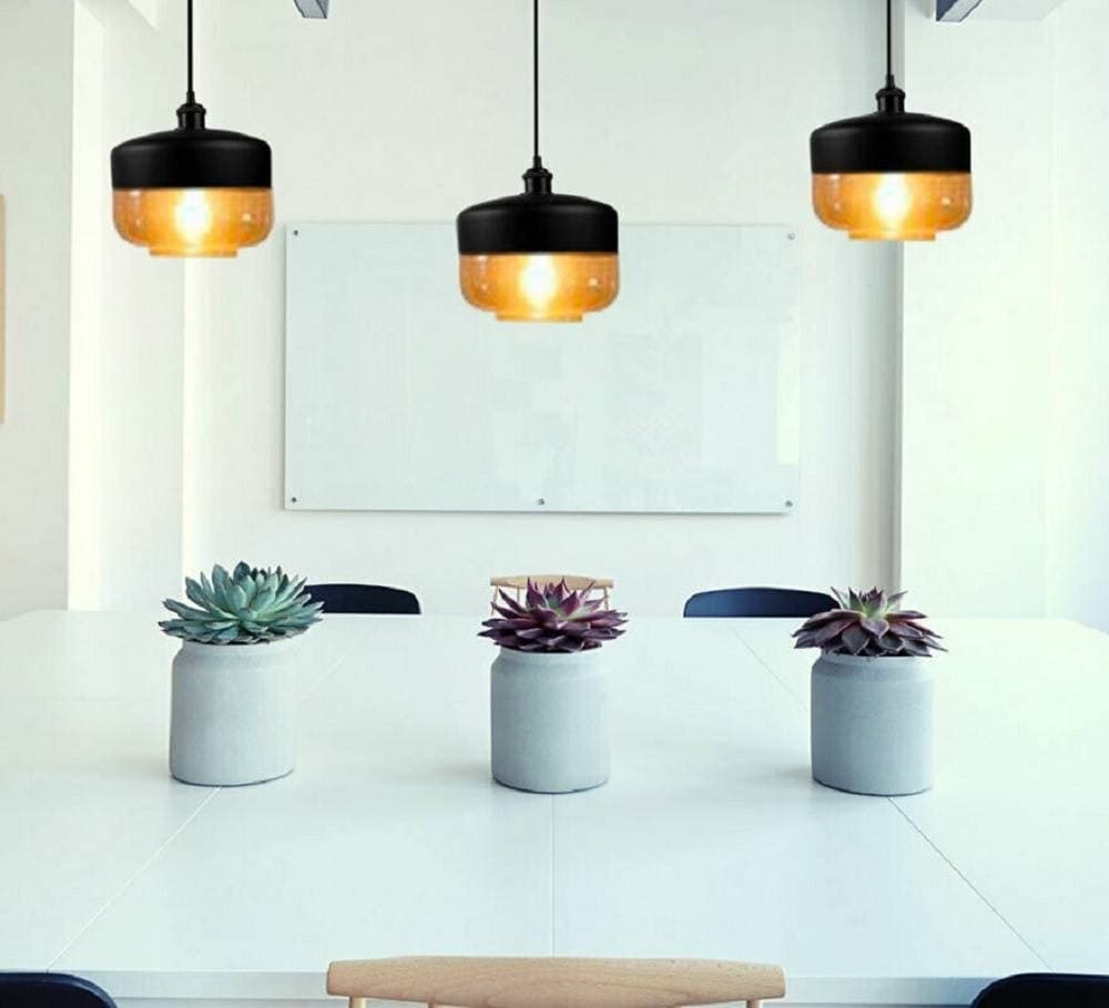 LAMPADARIO A SOSPENSIONE VINTAGE DA SOFFITTO E27 NERO VETRO EFFETTO AMBRATO LP13 - 4