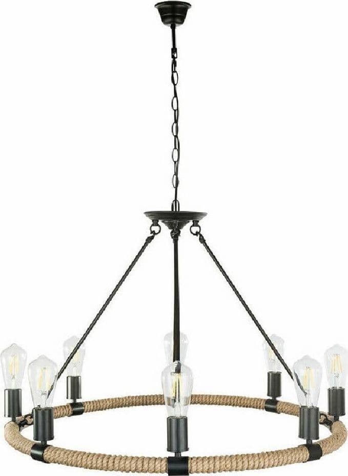 LAMPADARIO ROTONDO RUSTICO IN CANAPA METALLO ATTACCO E27 LAMPADA INDUSTRIALE A20 - 3