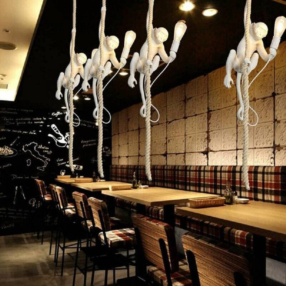 LAMPADARIO A SOSPENSIONE CON CORDA IN CANAPA A FORMA DI SCIMMIA SOFFITTO E27 B46 - 4