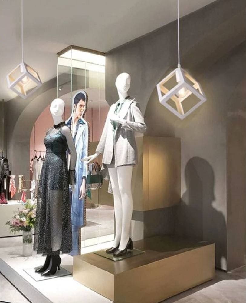 LAMPADARIO DA SOFFITTO A SOSPENSIONE A FORMA DI CUBO 3D PORTALAMPADA E27 A24 - 7
