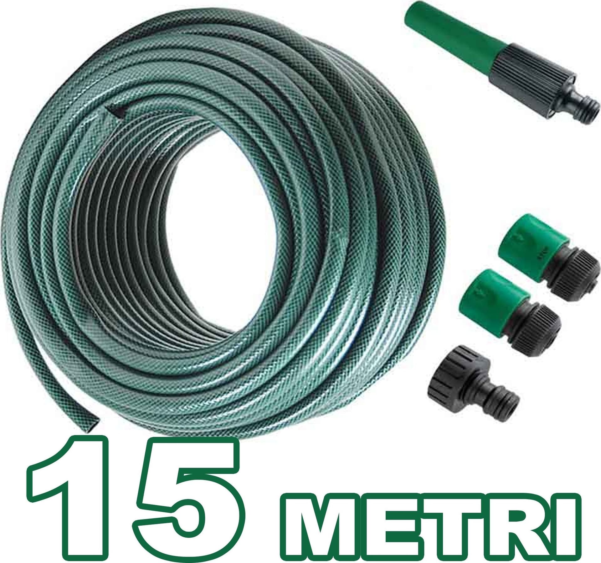 TUBO PER IRRIGAZIONE DA GIARDINO LUNGO 15 METRI CON 4 ACCESSORI DA 1/2" VERDE - 2
