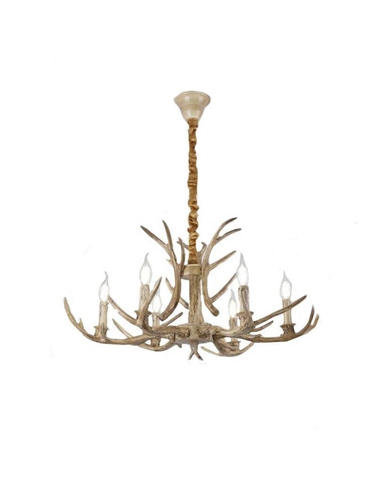 LAMPADARIO COUNTRY A FORMA CORNA DI CERVO LAMPADA RETRO 6 PORTALAMPADA E14 B48 - 5