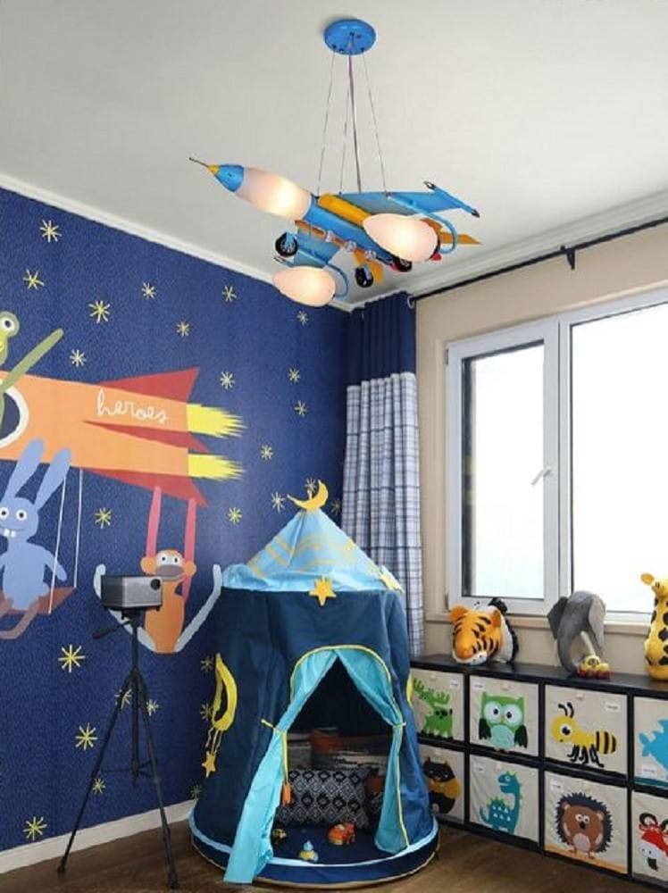 LAMPADARIO SOSPENSIONE AEREO DA CACCIA COLORATO 5 ATTACCHI E14 B45 - 2