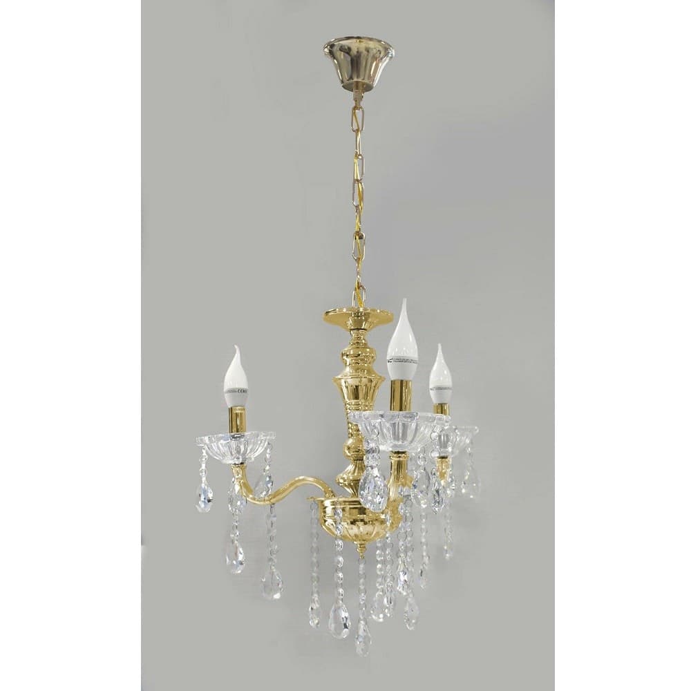 LAMPADARIO SOFFITTO 3 BRACCI A SOSPENSIONE CON CATENA GOCCE PENDENTI LAMPADA A26 - 3