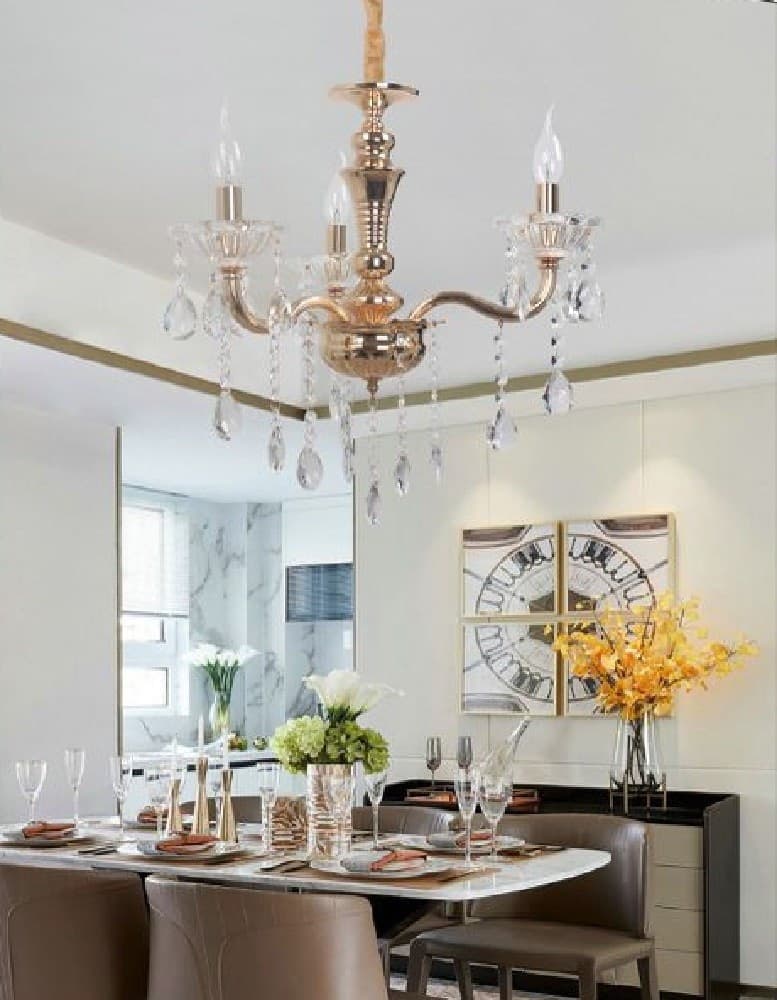 LAMPADARIO SOFFITTO 3 BRACCI A SOSPENSIONE CON CATENA GOCCE PENDENTI LAMPADA A26 - 4