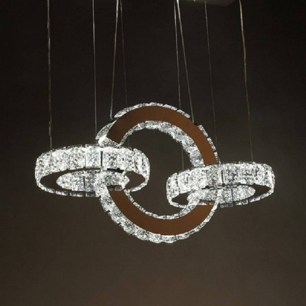 LAMPADARIO LED DESIGN MODERNO CERCHI DI CRISTALLO 25 WATT LUCE BIANCO FREDDO B34 - 2
