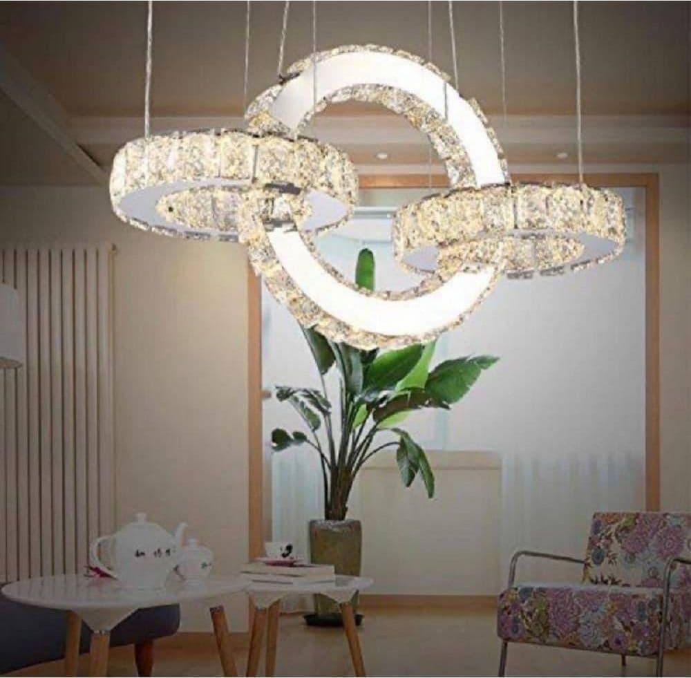 LAMPADARIO LED DESIGN MODERNO CERCHI DI CRISTALLO 25 WATT LUCE BIANCO FREDDO B34 - 3