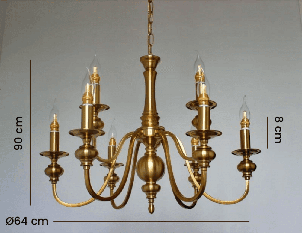 LAMPADARIO DA SOFFITTO DESIGN CLASSICO 8 BRACCI EFFETTO OTTONE VINTAGE 6097 A32 - 2