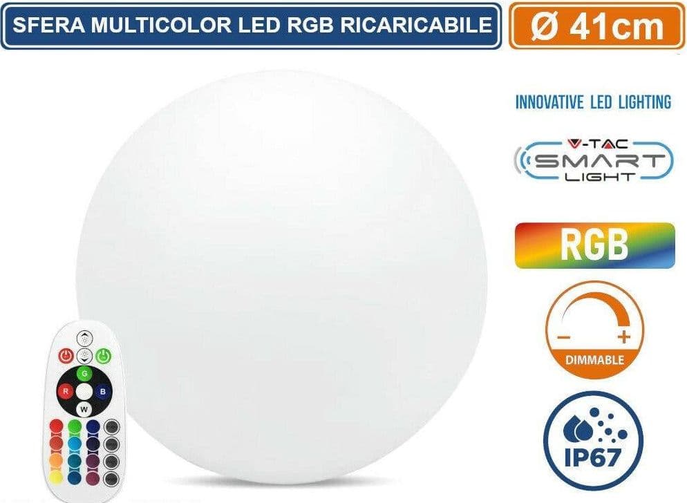 SFERA LUMINOSA 41CM MULTICOLOR LED RGB 3W RICARICABILE TELECOMANDO IP67 VT-7807 - 8