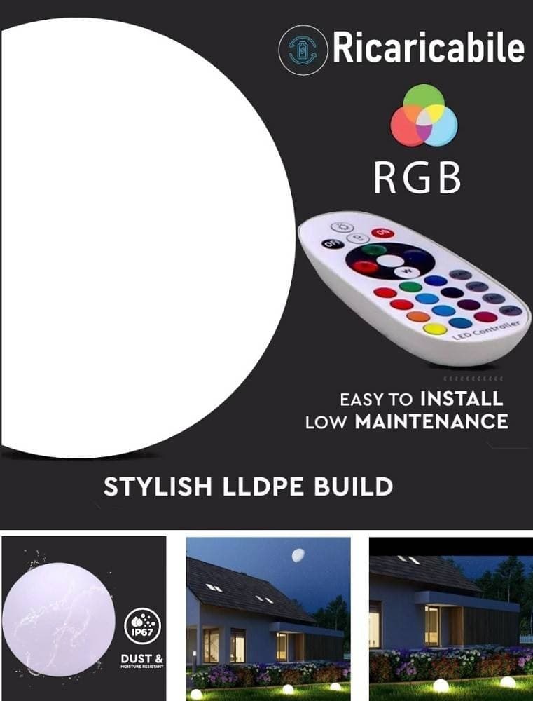 SFERA LUMINOSA 41CM MULTICOLOR LED RGB 3W RICARICABILE TELECOMANDO IP67 VT-7807 - 9
