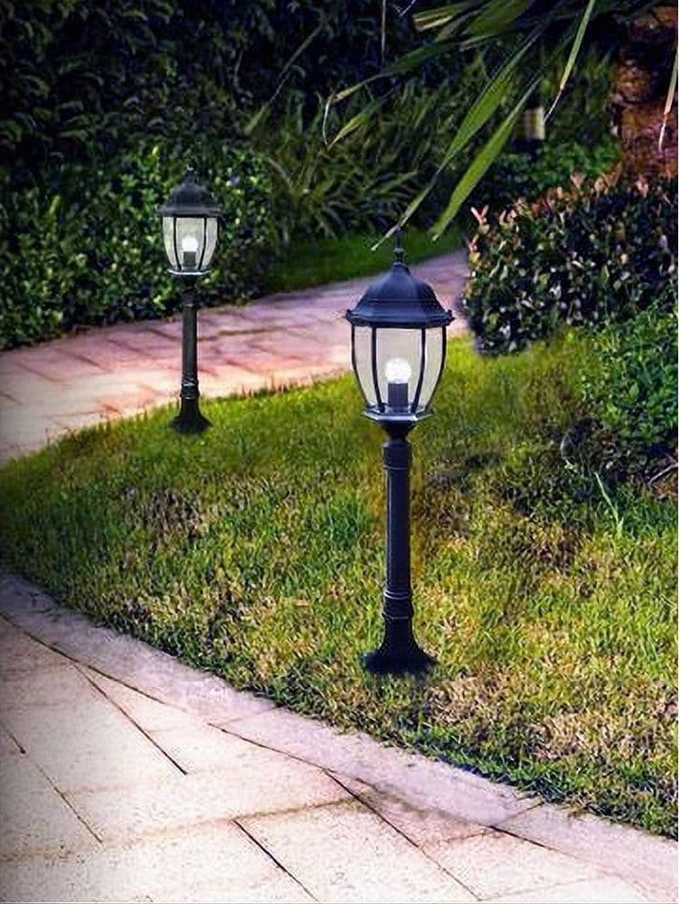 LAMPIONE GIARDINO 870 MM NERO LANTERNA IN VETRO E27 LUCE ESTERNO ALLUMINIO ES39 - 3