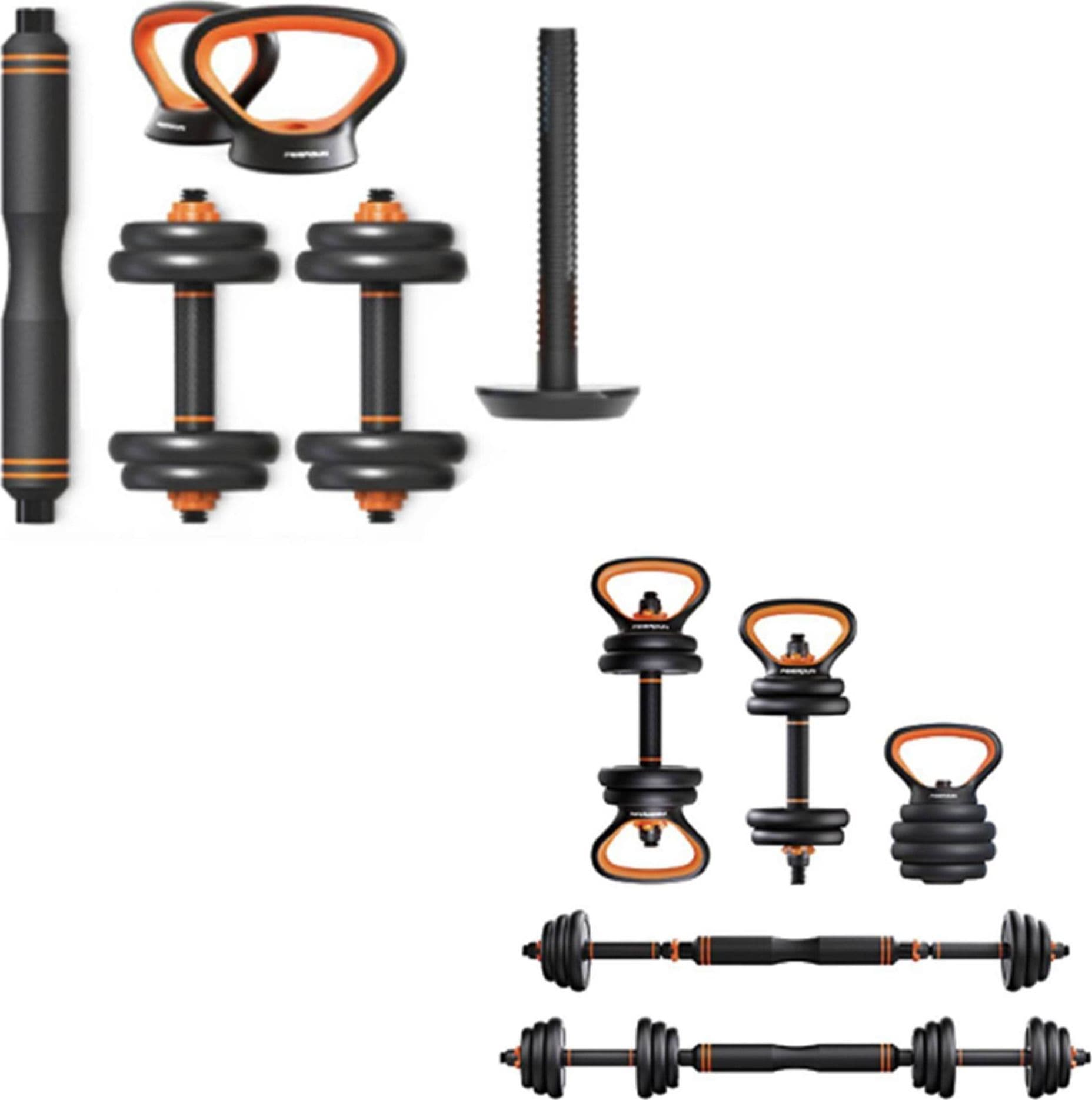 SET 6IN1 MULTIFUNZIONE PESO 15KG MANUBRI CON BILANCIERE E KETTLEBELL COMPONIBILE - 3