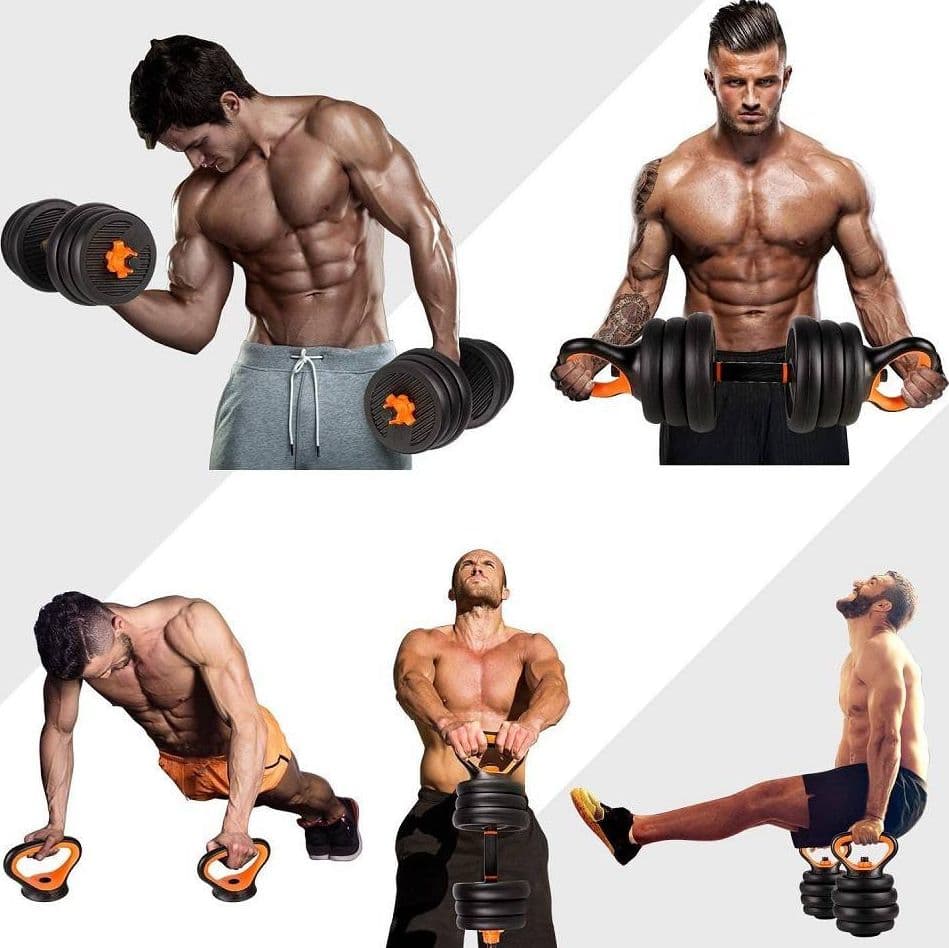 SET 6IN1 MULTIFUNZIONE PESO 10KG MANUBRI CON BILANCIERE E KETTLEBELL COMPONIBILE - 7