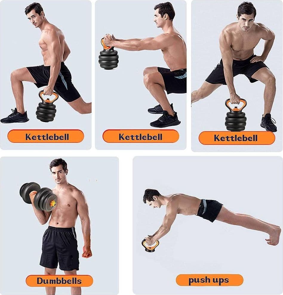 SET 6IN1 MULTIFUNZIONE PESO 30 KG MANUBRI CON BILANCIERE E KETTLEBELL COMPONIBILE - 5