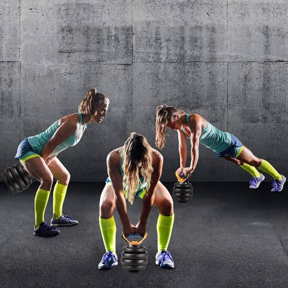 SET 6IN1 MULTIFUNZIONE PESO 30 KG MANUBRI CON BILANCIERE E KETTLEBELL COMPONIBILE - 6