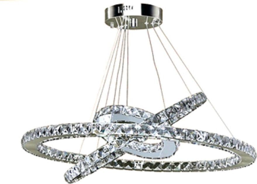 LAMPADARIO LED SOSPENSIONE 55W 3 ANELLI CRISTALLI ACRILICO LUCE 6500K 4000K B50 - 2