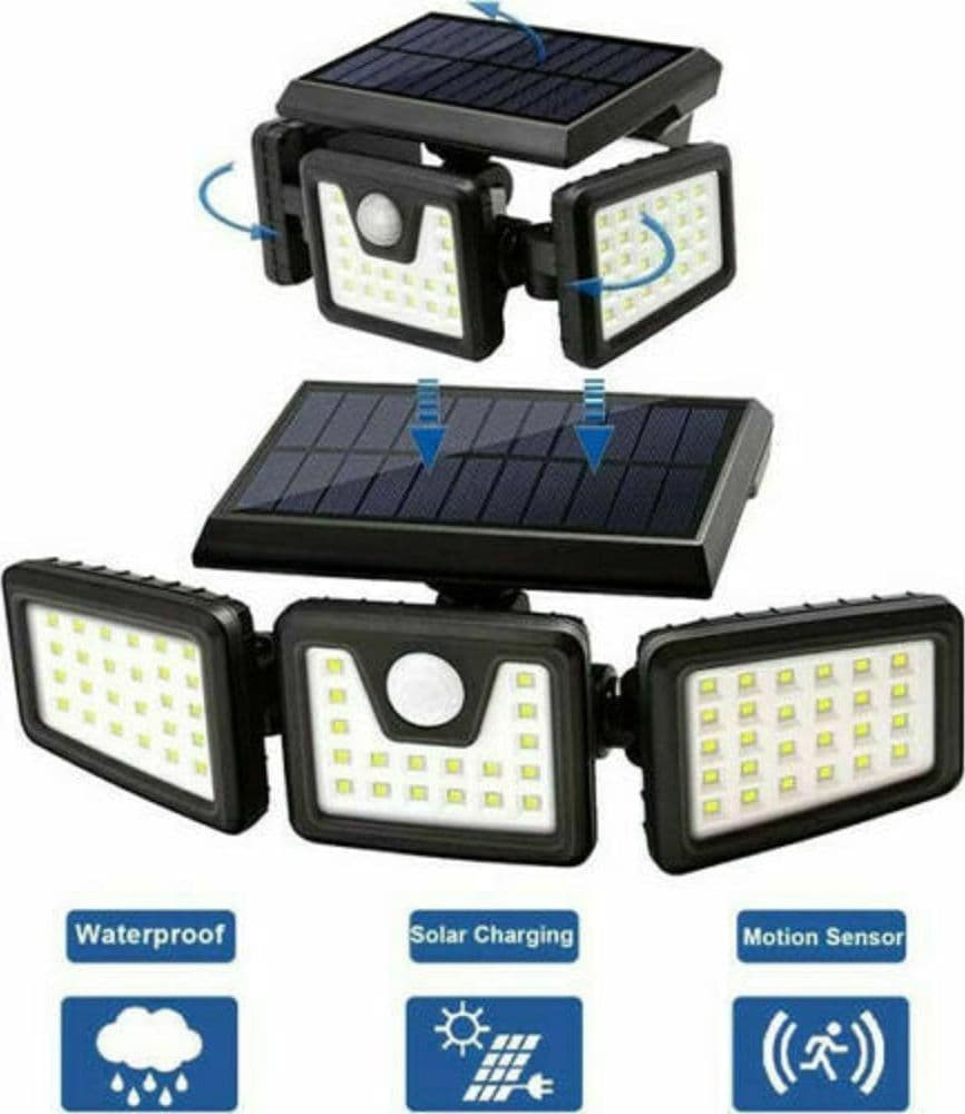 FARO ENERGIA SOLARE LED CON PANNELLO FARETTO SENSORE MOVIMENTO 30W 74LED TA103 - 2