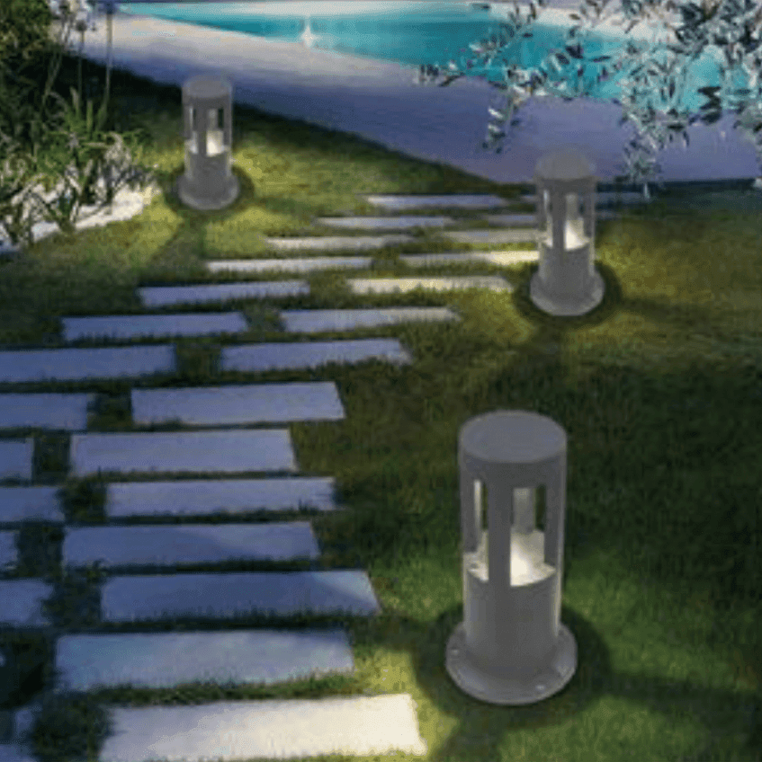 LAMPADA DA TERRA SEGNAPASSO GRIGIO DA GIARDINO IP65 IN ALLUMINIO VETRO 12W ES59 - 3