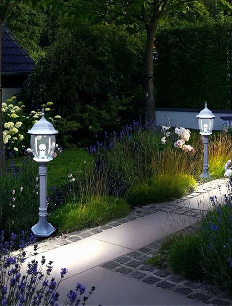LAMPIONE GIARDINO 870MM LANTERNA IN VETRO E27 LUCE ESTERNO ALLUMINIO ES39 BIANCO - 3