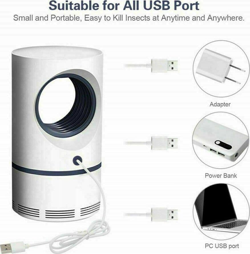 LAMPADA ANTI ZANZARE INSETTI MOSCHE ZANZARIERA ELETTRICA USB LED ASPIRATORE FAN - 4