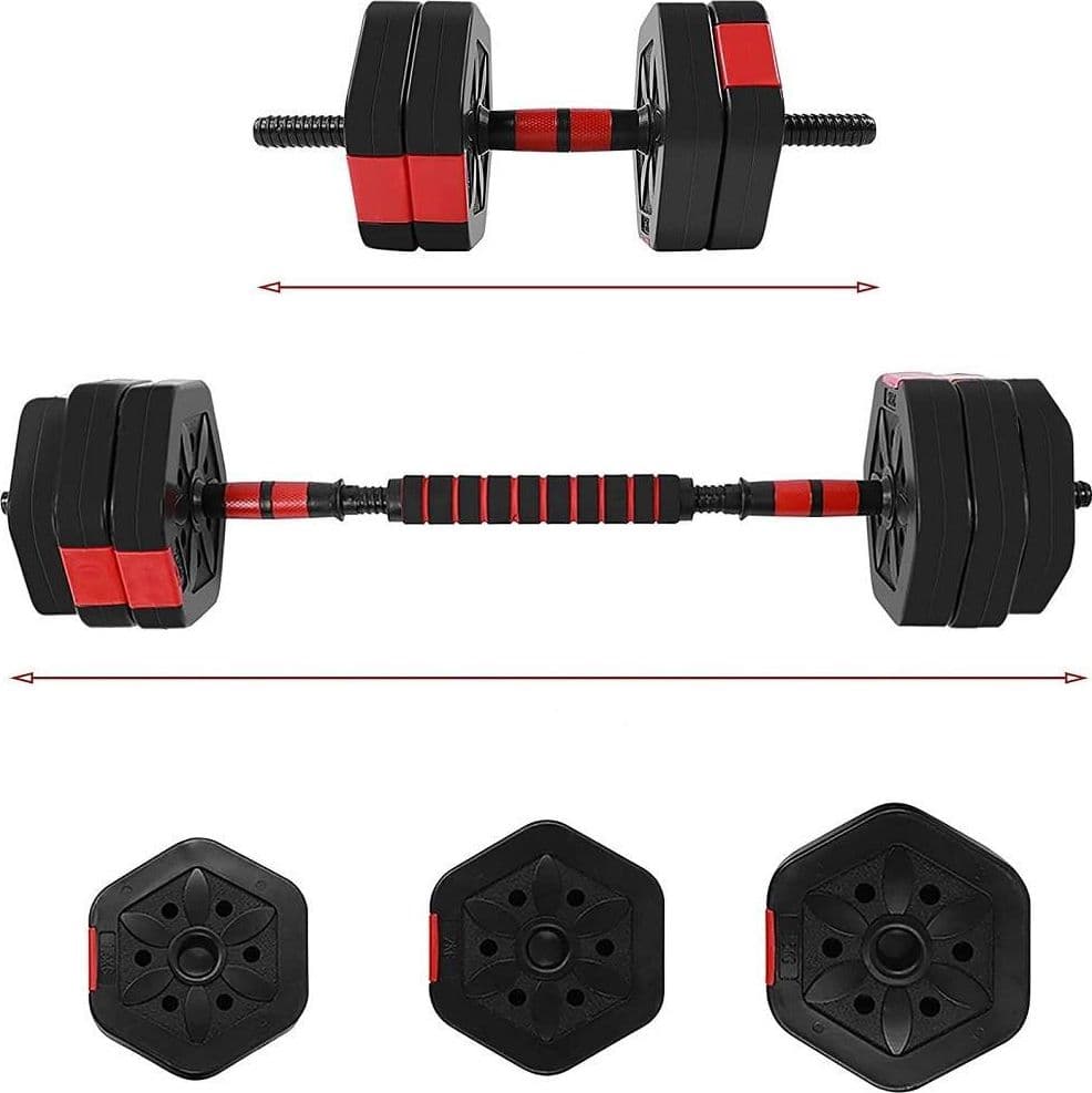 SET MANUBRI BILANCIERE CON BIELLA REGOLABILI 10KG ALLENAMENTO CORPO PALESTRA CASA - 10