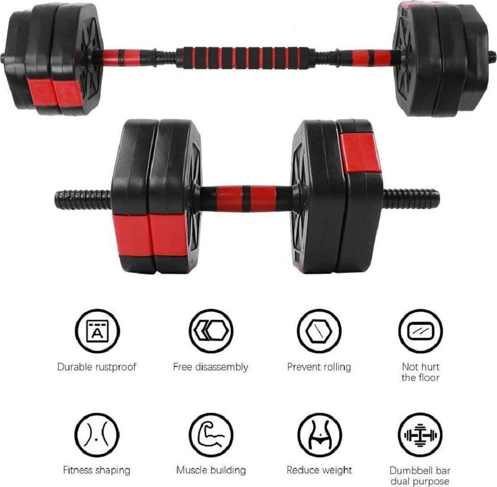 SET MANUBRI BILANCIERE CON BIELLA REGOLABILI 25KG ALLENAMENTO CORPO PALESTRA CASA - 5
