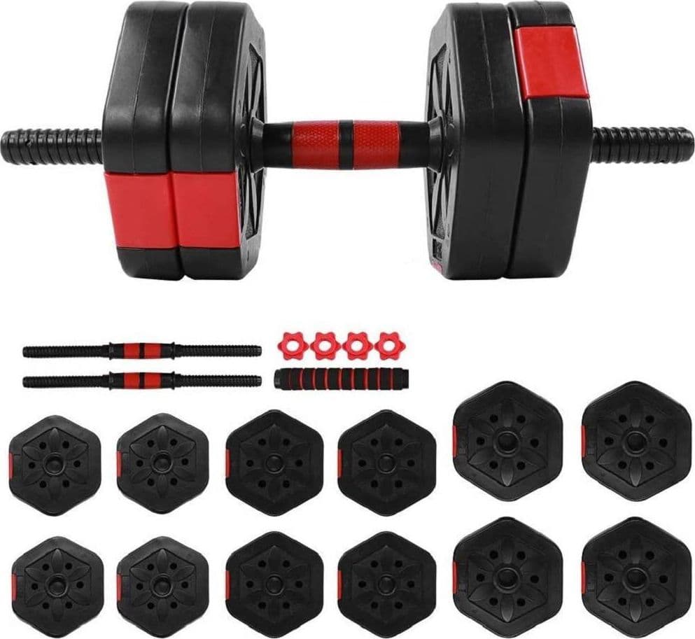 SET MANUBRI BILANCIERE CON BIELLA REGOLABILI 25KG ALLENAMENTO CORPO PALESTRA CASA - 10