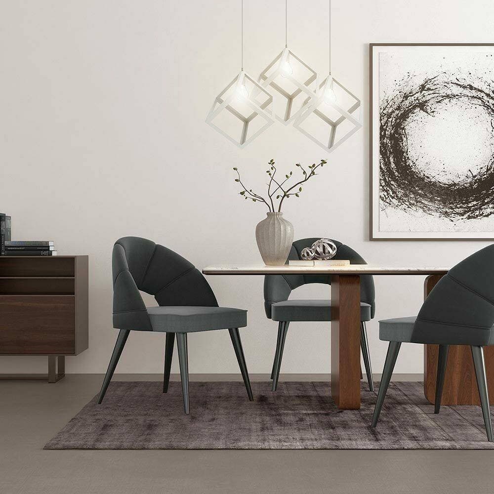 LAMPADARIO LAMPADA SOSPENSIONE CUBO 23CM DESIGN MODERNO PARALUME METALLO BIANCO - 2