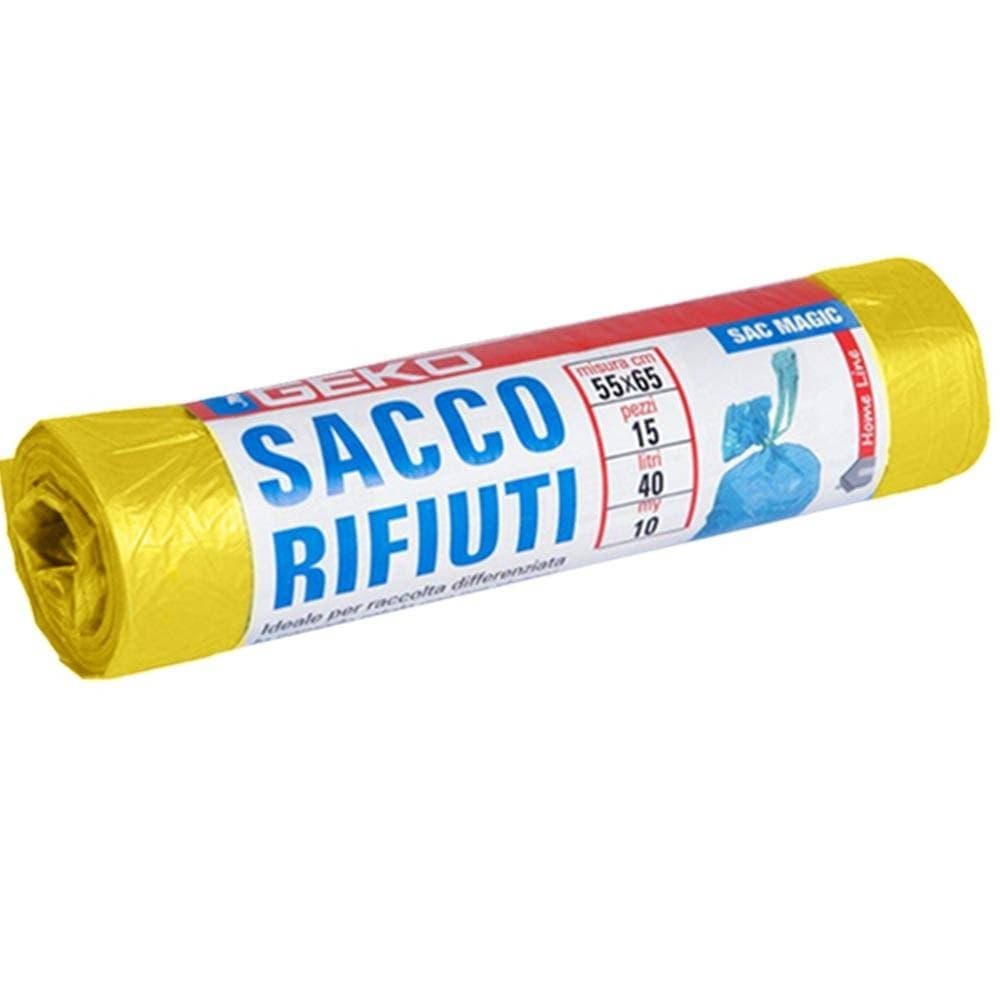 7X ROTOLI SACCHETTI BUSTE SPAZZATURA 40LT 55X65CM CHIUSURA LACCETTO GIALLO 105PZ - 3