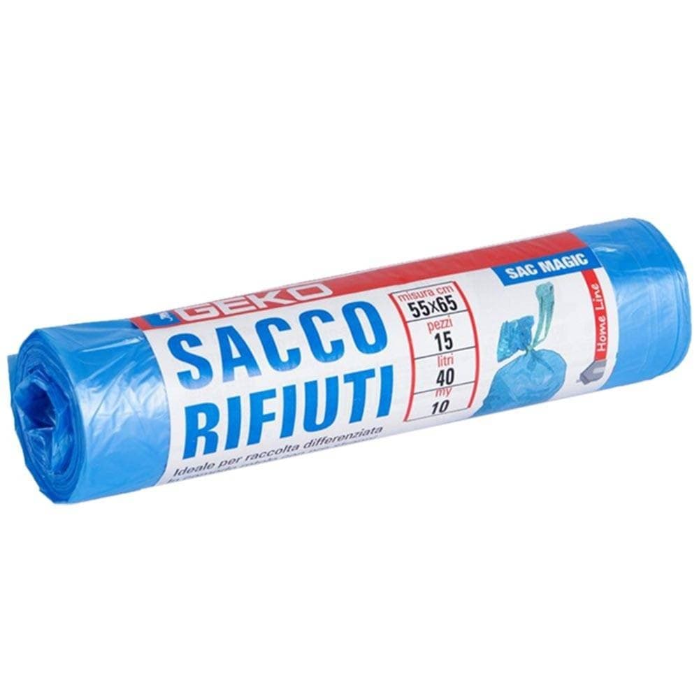 7X ROTOLI SACCHETTI BUSTE SPAZZATURA 40LT 55X65 CHIUSURA LACCETTO AZZURRO 105PZ - 3